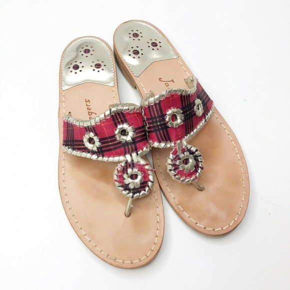 Jack Rogers Jacks Plaid Thong Sandals Red Silver 9 - Picture 7 of 7